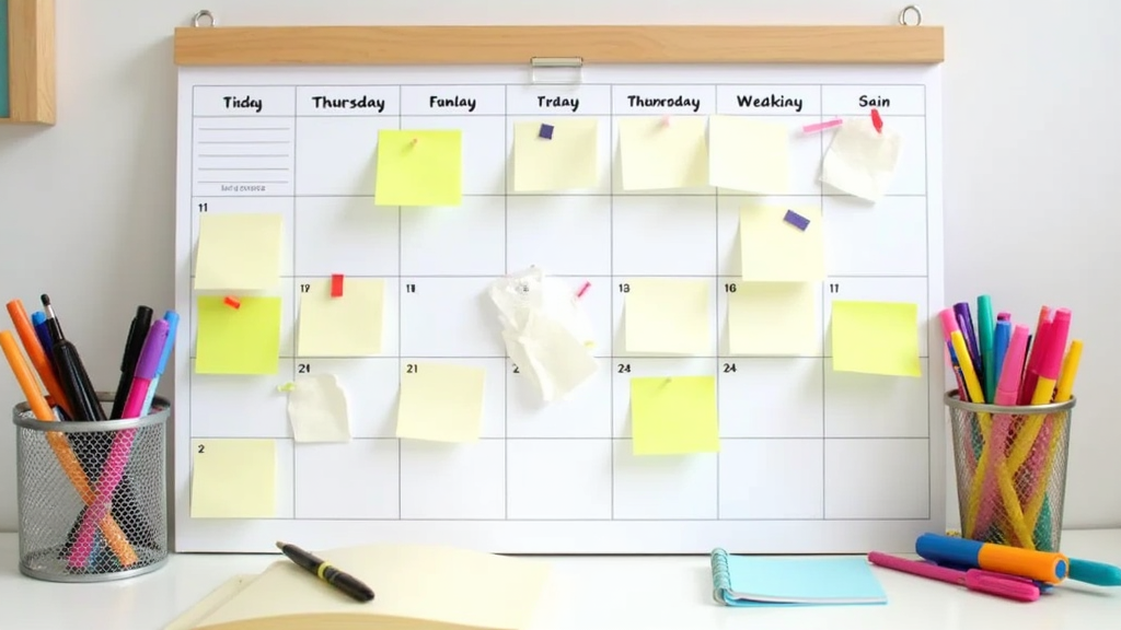 organized family calendar and time management tools on a desk
