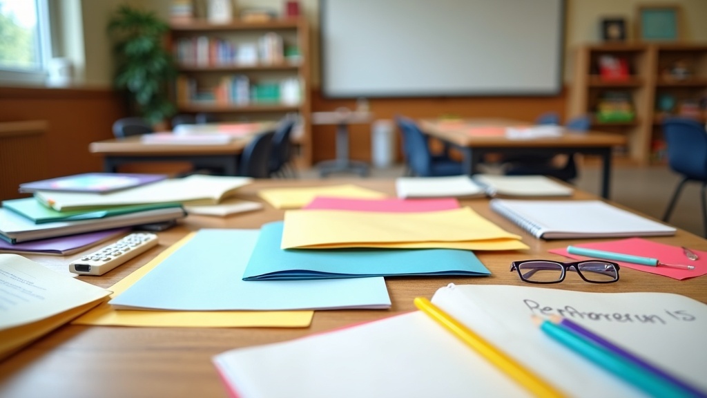 Assorted school supplies, folders, and colorful learning tools on a desk, symbolizing various special education programs and resources.