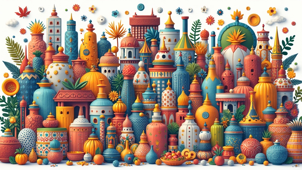 Bright and colorful collection of diverse objects and symbols representing various traditions, cultures, and backgrounds