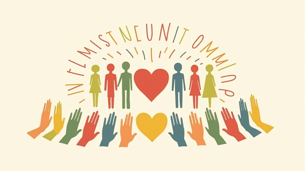 Illustration of a supportive environment with colorful icons representing family, parenting, and community programs